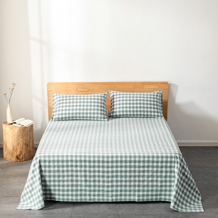 91家纺网 家纺一手货源 找家纺 久典 2022新款色织全棉水洗棉单品床单 清雅绿