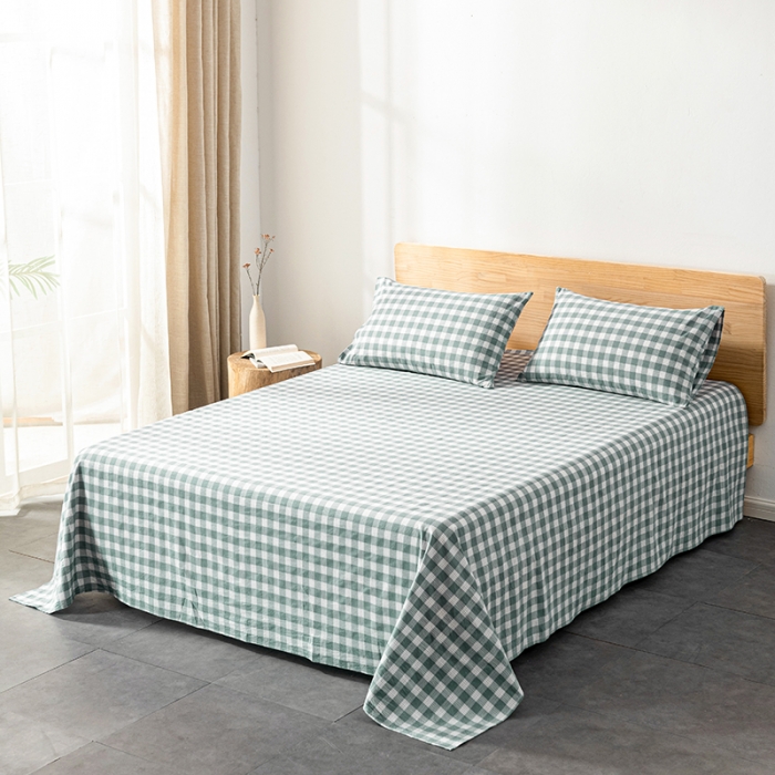 91家纺网 家纺一手货源 找家纺 久典 2022新款色织全棉水洗棉单品床单 清雅绿