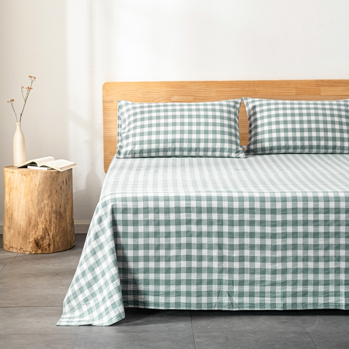 91家纺网 家纺一手货源 找家纺 久典 2022新款色织全棉水洗棉单品床单 清雅绿