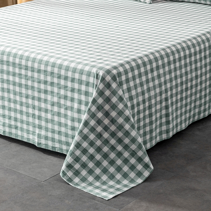 91家纺网 家纺一手货源 找家纺 久典 2022新款色织全棉水洗棉单品床单 清雅绿