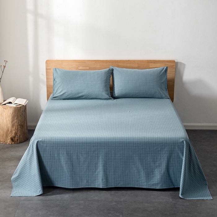 91家纺网 家纺一手货源 找家纺 久典 2022新款色织全棉水洗棉单品床单 雾兰格