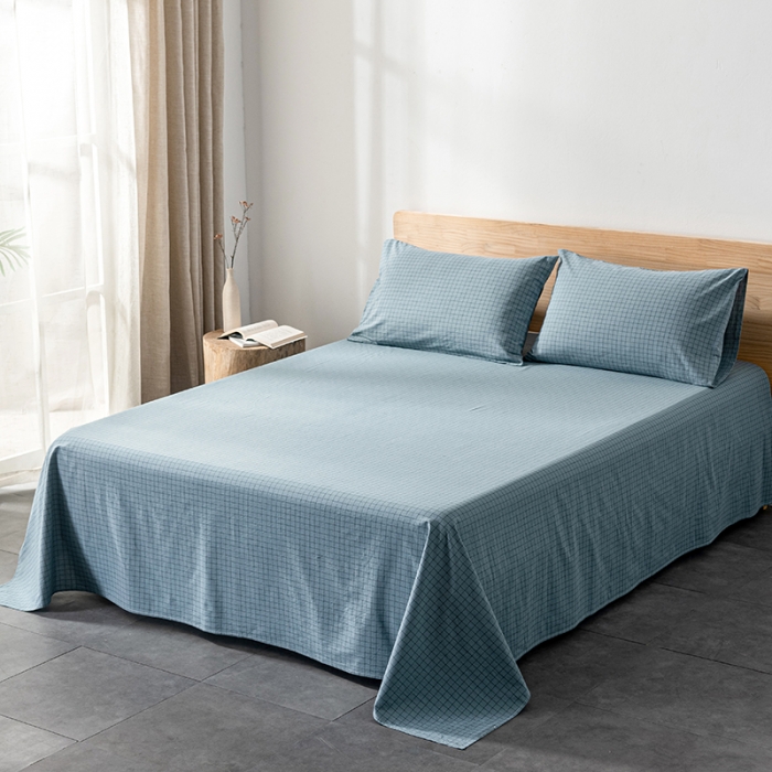 91家纺网 家纺一手货源 找家纺 久典 2022新款色织全棉水洗棉单品床单 雾兰格