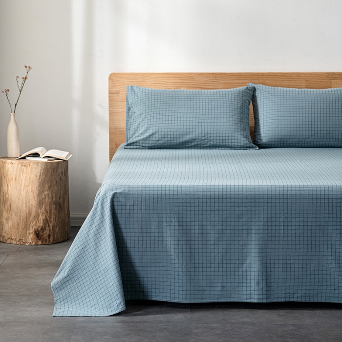 91家纺网 家纺一手货源 找家纺 久典 2022新款色织全棉水洗棉单品床单 雾兰格