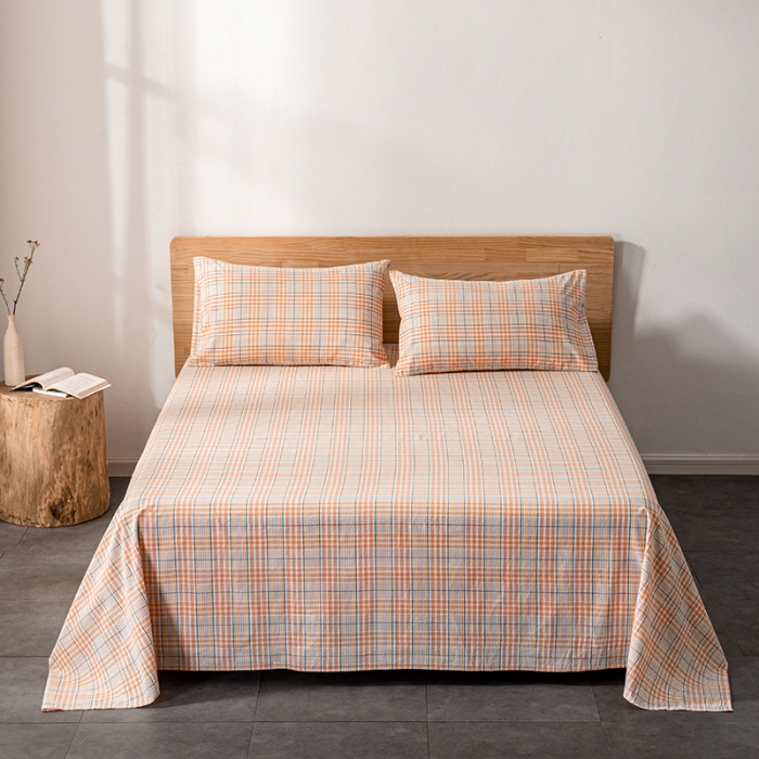 91家纺网 家纺一手货源 找家纺 久典 2022新款色织全棉水洗棉单品床单 夏日桔