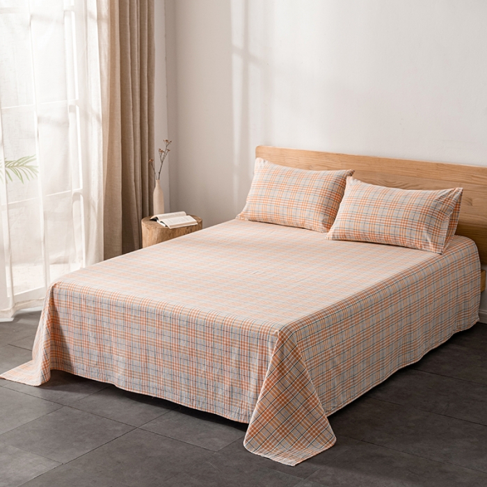 91家纺网 家纺一手货源 找家纺 久典 2022新款色织全棉水洗棉单品床单 夏日桔