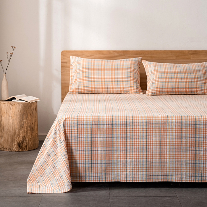 91家纺网 家纺一手货源 找家纺 久典 2022新款色织全棉水洗棉单品床单 夏日桔