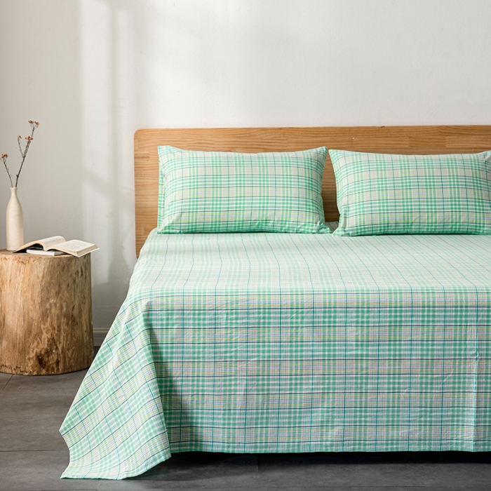 91家纺网 家纺一手货源 找家纺 久典 2022新款色织全棉水洗棉单品床单 夏日绿