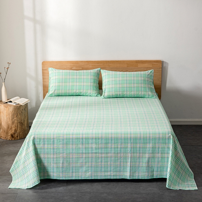 91家纺网 家纺一手货源 找家纺 久典 2022新款色织全棉水洗棉单品床单 夏日绿