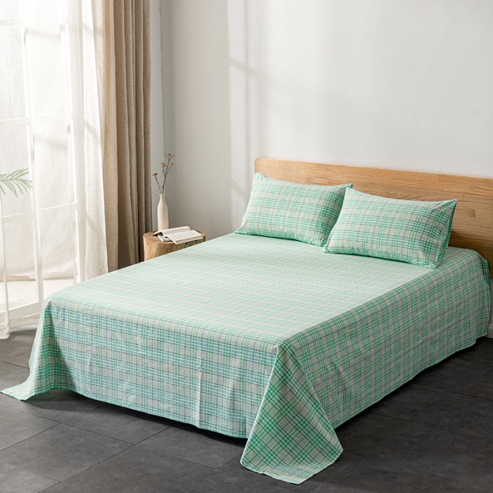 91家纺网 家纺一手货源 找家纺 久典 2022新款色织全棉水洗棉单品床单 夏日绿