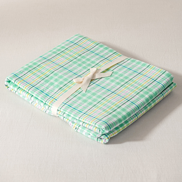 91家纺网 家纺一手货源 找家纺 久典 2022新款色织全棉水洗棉单品床单 夏日绿