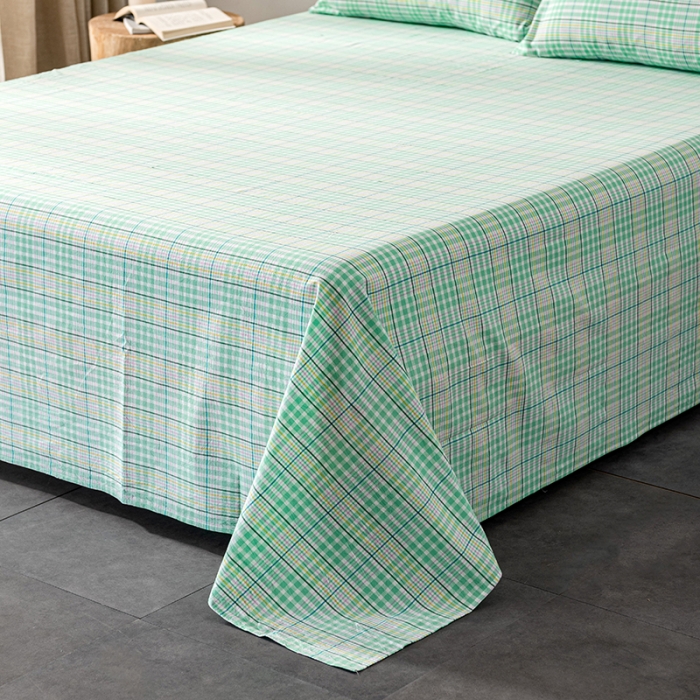 91家纺网 家纺一手货源 找家纺 久典 2022新款色织全棉水洗棉单品床单 夏日绿