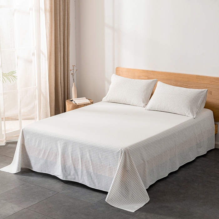 91家纺网 家纺一手货源 找家纺 久典 2022新款色织全棉水洗棉单品床单 小白格