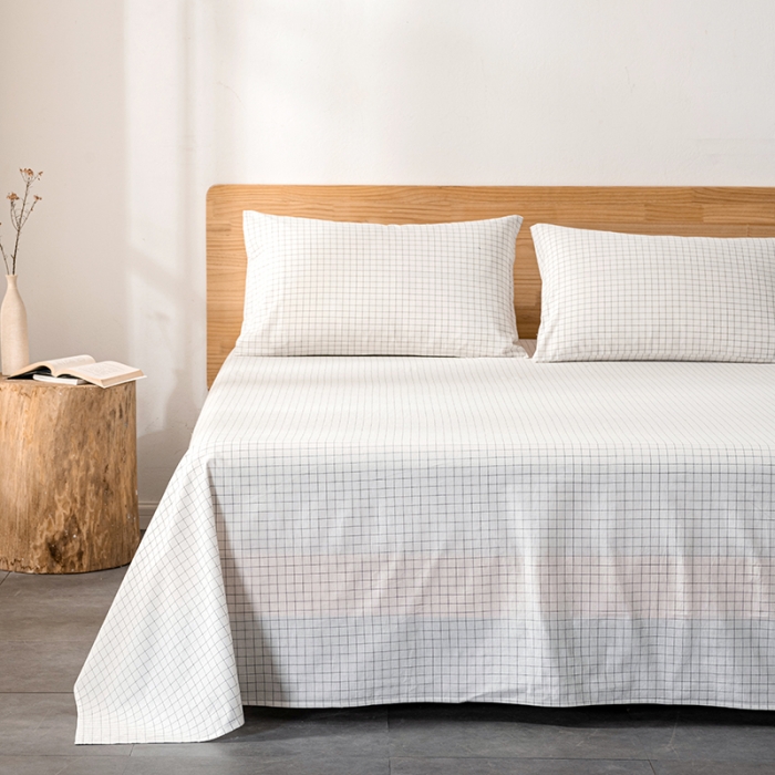 91家纺网 家纺一手货源 找家纺 久典 2022新款色织全棉水洗棉单品床单 小白格