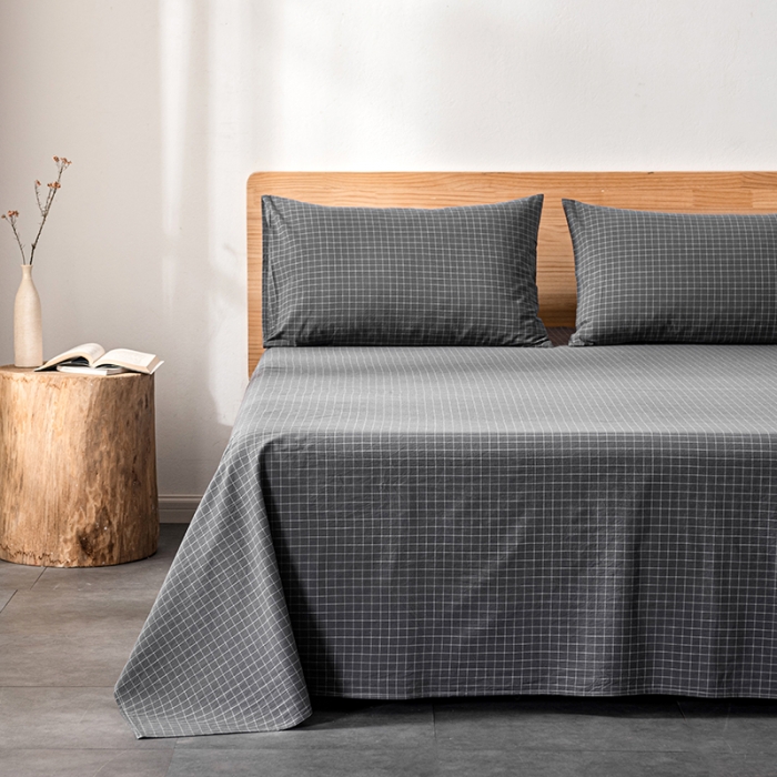 91家纺网 家纺一手货源 找家纺 久典 2022新款色织全棉水洗棉单品床单 小灰格