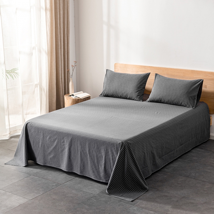 91家纺网 家纺一手货源 找家纺 久典 2022新款色织全棉水洗棉单品床单 小灰格