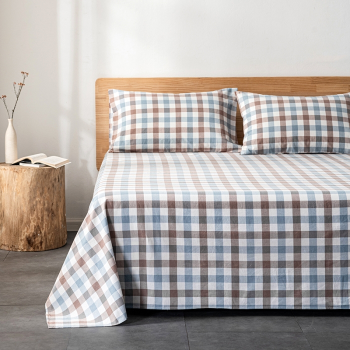 91家纺网 家纺一手货源 找家纺 久典 2022新款色织全棉水洗棉单品床单 中格兰