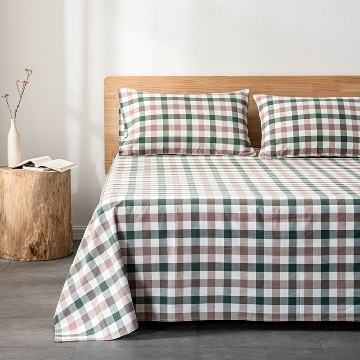 91家纺网 家纺一手货源 找家纺 久典 2022新款色织全棉水洗棉单品床单 中格绿