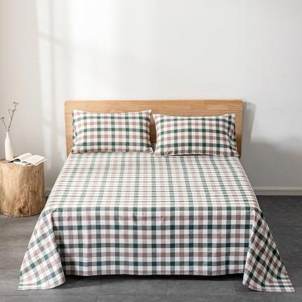 久典 2022新款色织全棉水洗棉单品床单 中格绿