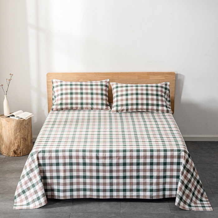 91家纺网 家纺一手货源 找家纺 久典 2022新款色织全棉水洗棉单品床单 中格绿