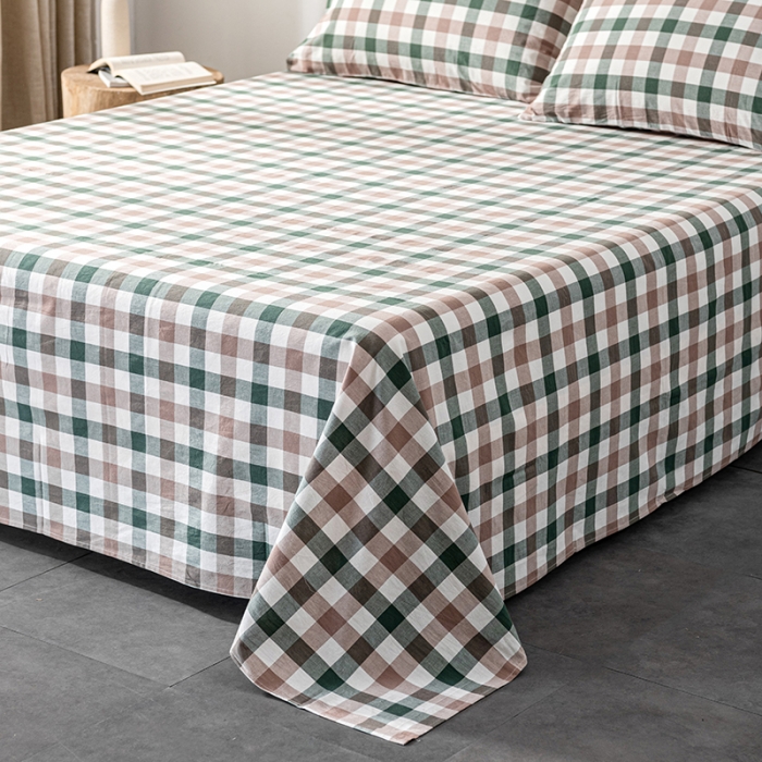 91家纺网 家纺一手货源 找家纺 久典 2022新款色织全棉水洗棉单品床单 中格绿