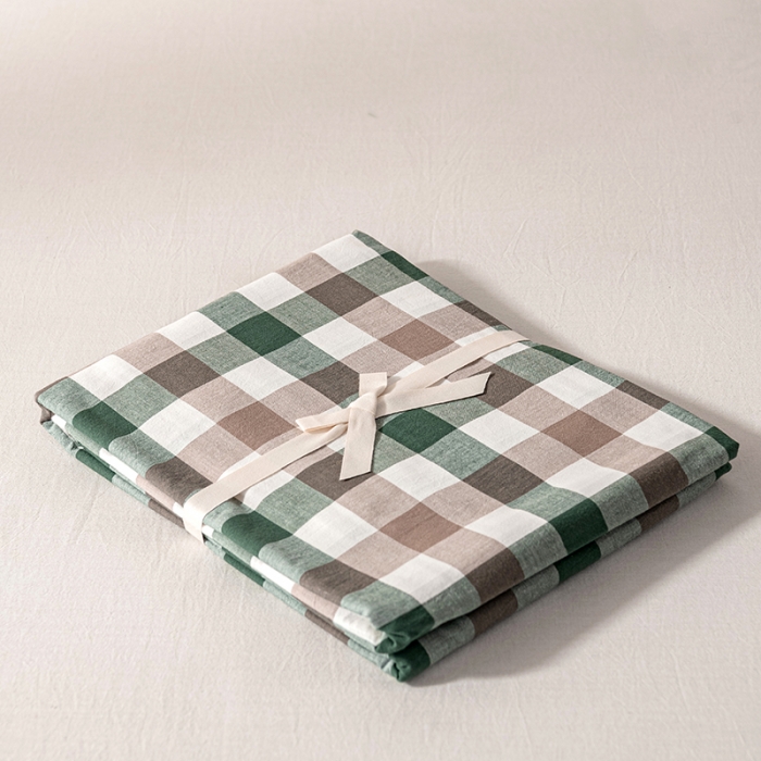 91家纺网 家纺一手货源 找家纺 久典 2022新款色织全棉水洗棉单品床单 中格绿