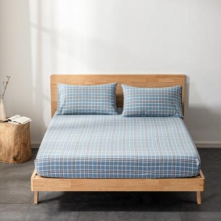 91家纺网 家纺一手货源 找家纺 久典 2022新款色织全棉水洗棉单品床笠 暖阳蓝