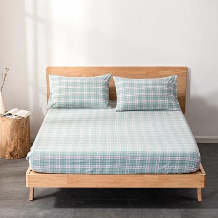 91家纺网 家纺一手货源 找家纺 久典 2022新款色织全棉水洗棉单品床笠 青柠格