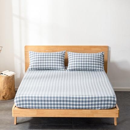 91家纺网 家纺一手货源 找家纺 久典 2022新款色织全棉水洗棉单品床笠 清雅蓝