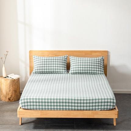 91家纺网 家纺一手货源 找家纺 久典 2022新款色织全棉水洗棉单品床笠 清雅绿