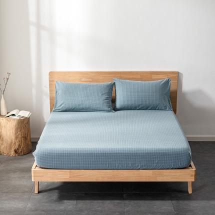 91家纺网 家纺一手货源 找家纺 久典 2022新款色织全棉水洗棉单品床笠 雾兰格