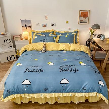 91家纺网 家纺一手货源 找家纺 （总）维娜斯 2021新款植物羊绒磨毛韩版花边四件套