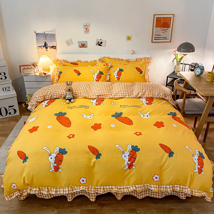 91家纺网 家纺一手货源 找家纺 维娜斯 2021新款植物羊绒磨毛韩版花边四件套 花心萝卜