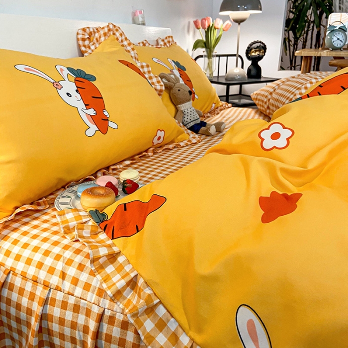 91家纺网 家纺一手货源 找家纺 维娜斯 2021新款植物羊绒磨毛韩版花边四件套 花心萝卜