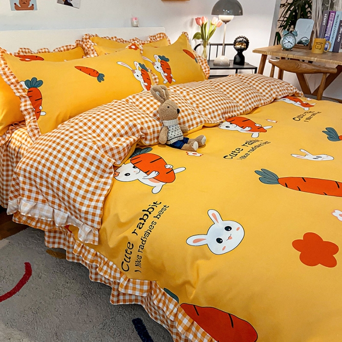 91家纺网 家纺一手货源 找家纺 维娜斯 2021新款植物羊绒磨毛韩版花边四件套 花心萝卜