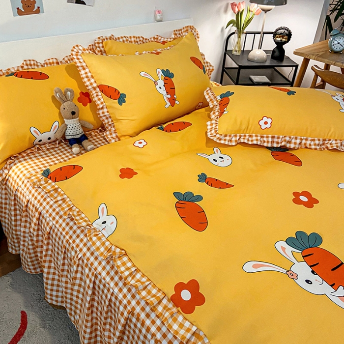 91家纺网 家纺一手货源 找家纺 维娜斯 2021新款植物羊绒磨毛韩版花边四件套 花心萝卜