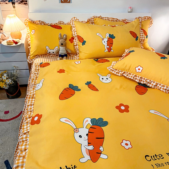 91家纺网 家纺一手货源 找家纺 维娜斯 2021新款植物羊绒磨毛韩版花边四件套 花心萝卜