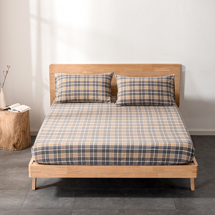 91家纺网 家纺一手货源 找家纺 久典 2022新款色织全棉水洗棉单品床笠 暖阳灰