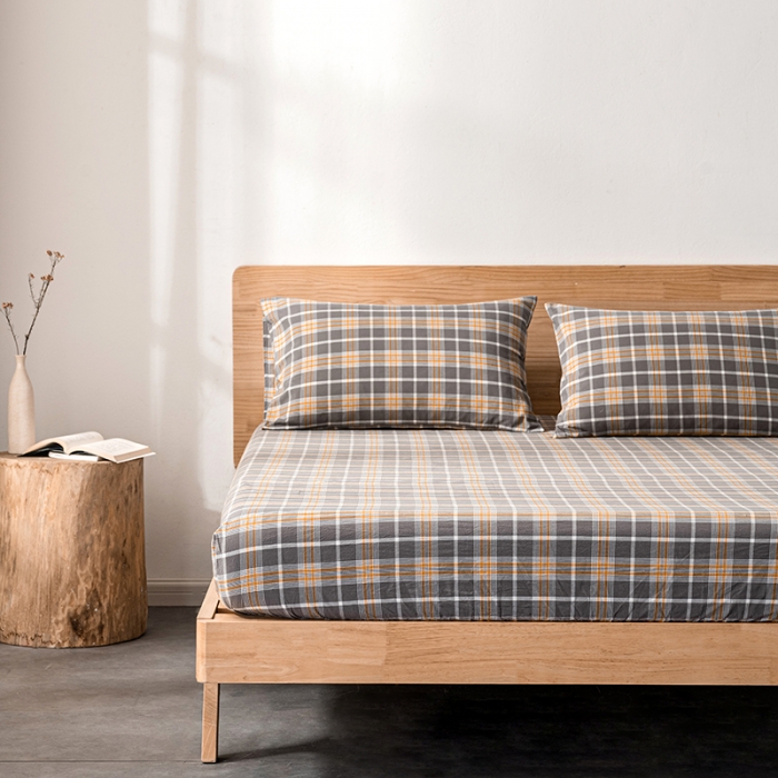 91家纺网 家纺一手货源 找家纺 久典 2022新款色织全棉水洗棉单品床笠 暖阳灰