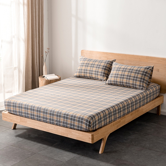 91家纺网 家纺一手货源 找家纺 久典 2022新款色织全棉水洗棉单品床笠 暖阳灰