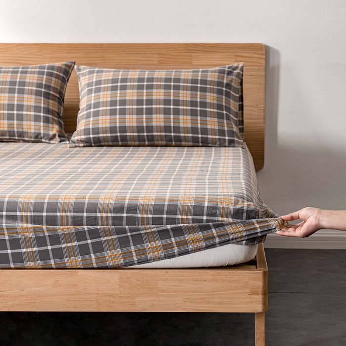 91家纺网 家纺一手货源 找家纺 久典 2022新款色织全棉水洗棉单品床笠 暖阳灰