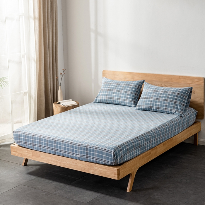 91家纺网 家纺一手货源 找家纺 久典 2022新款色织全棉水洗棉单品床笠 暖阳蓝