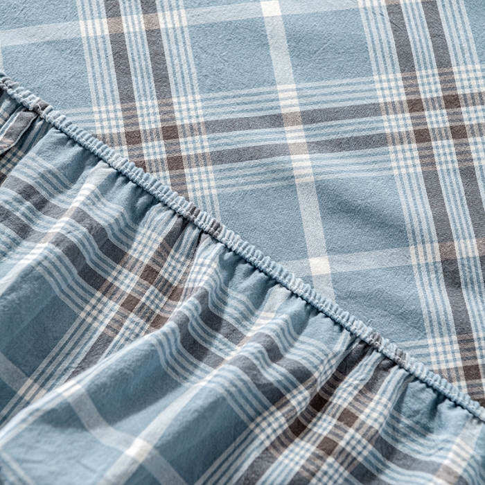 91家纺网 家纺一手货源 找家纺 久典 2022新款色织全棉水洗棉单品床笠 暖阳蓝