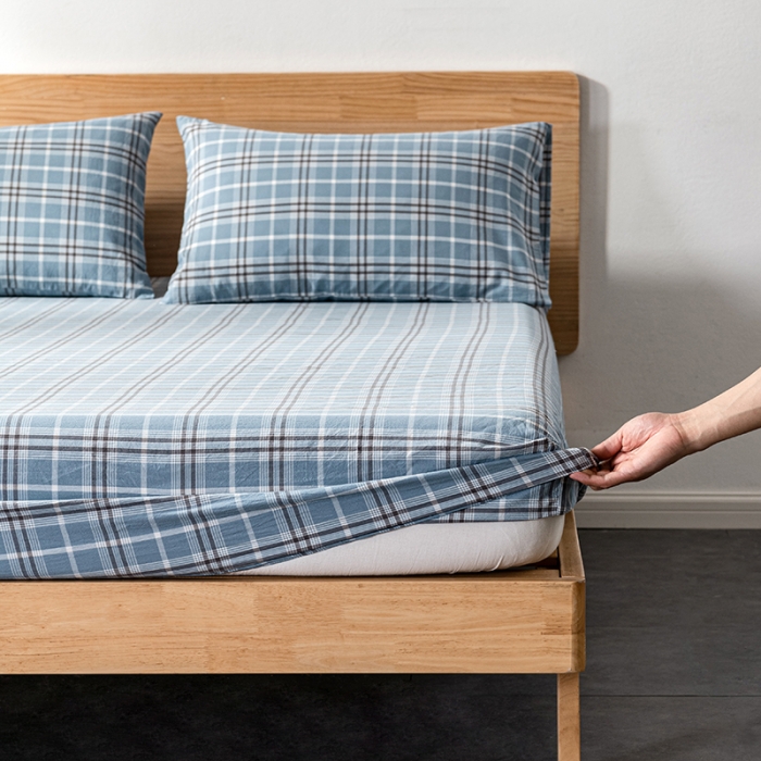 91家纺网 家纺一手货源 找家纺 久典 2022新款色织全棉水洗棉单品床笠 暖阳蓝