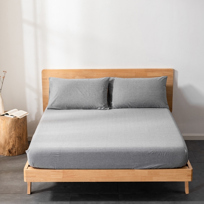 91家纺网 家纺一手货源 找家纺 久典 2022新款色织全棉水洗棉单品床笠 浅灰