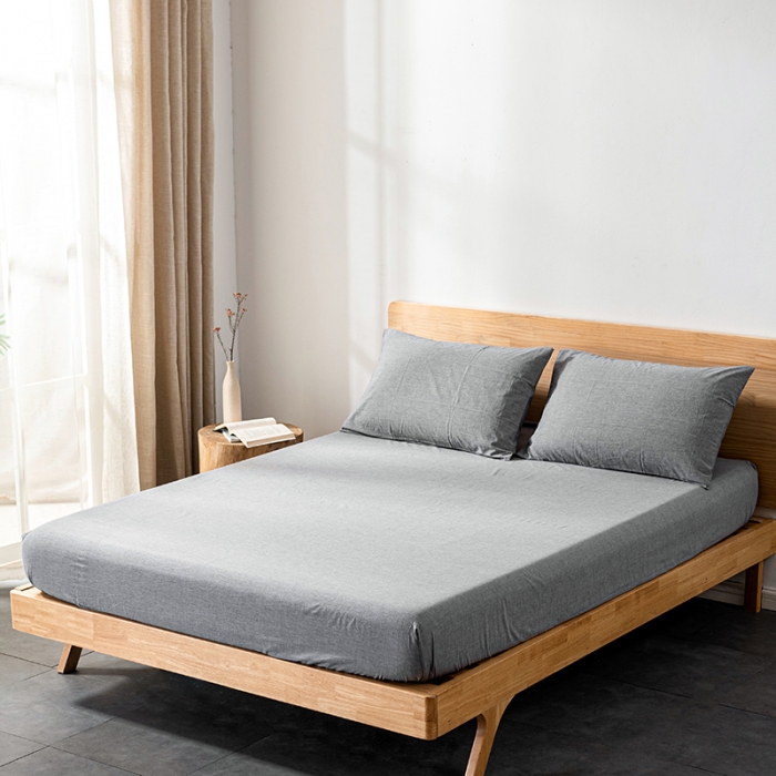 91家纺网 家纺一手货源 找家纺 久典 2022新款色织全棉水洗棉单品床笠 浅灰