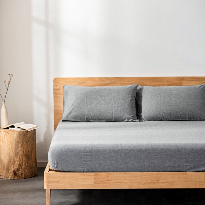 91家纺网 家纺一手货源 找家纺 久典 2022新款色织全棉水洗棉单品床笠 浅灰