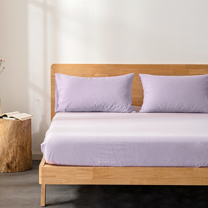 91家纺网 家纺一手货源 找家纺 久典 2022新款色织全棉水洗棉单品床笠 浅紫