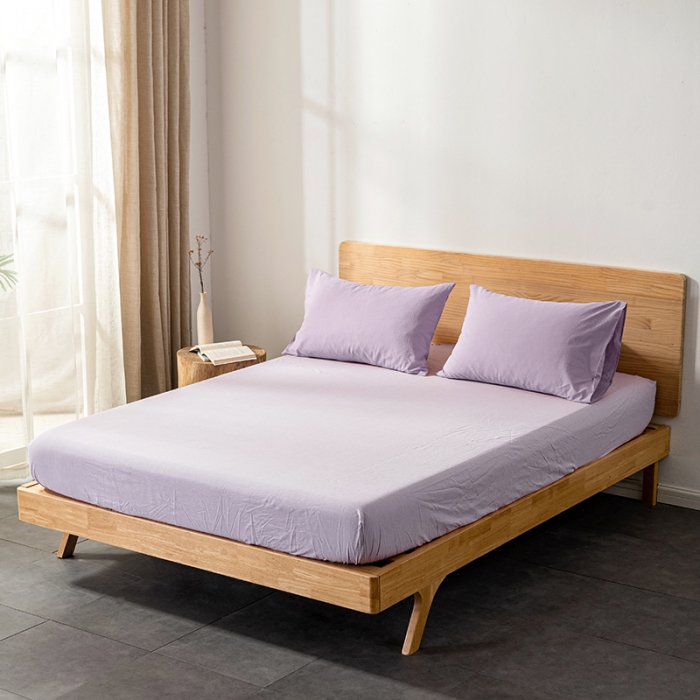 91家纺网 家纺一手货源 找家纺 久典 2022新款色织全棉水洗棉单品床笠 浅紫