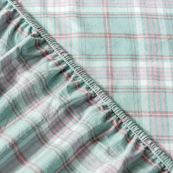 91家纺网 家纺一手货源 找家纺 久典 2022新款色织全棉水洗棉单品床笠 青柠格