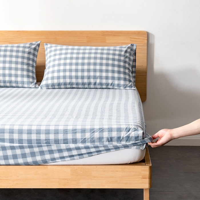 91家纺网 家纺一手货源 找家纺 久典 2022新款色织全棉水洗棉单品床笠 清雅蓝